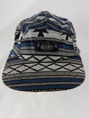 Beautiful Giant Patterned Five-Panel Hat in Blue, Black & Cream